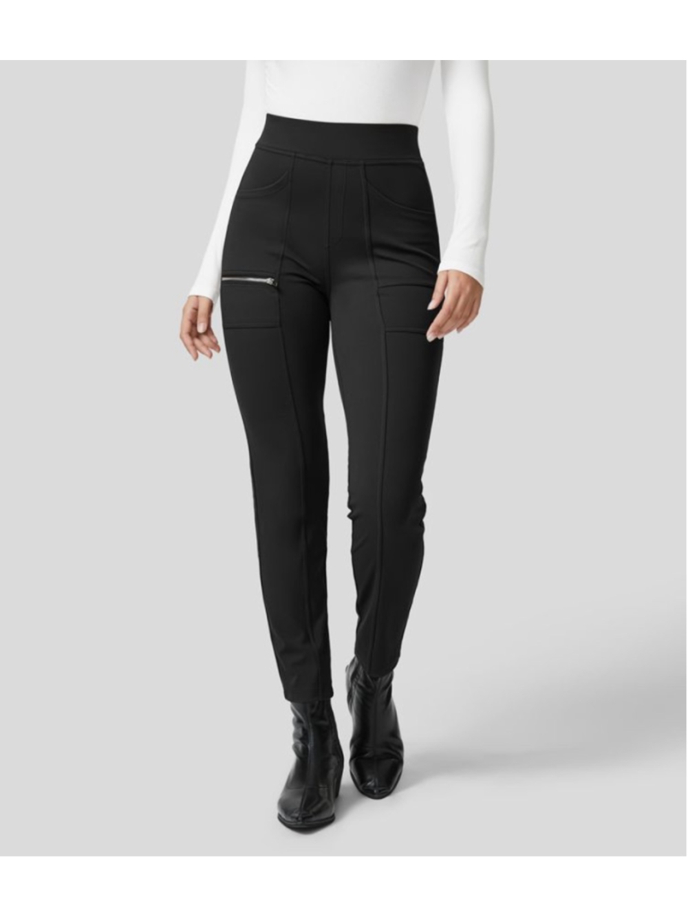 Halara High Waisted Pockets Zipper Casual Slim Pants Black Size XL